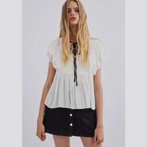 DONATING THIS WEEKEND OPEN TO OFFERS Zara TRF drill tie neck top